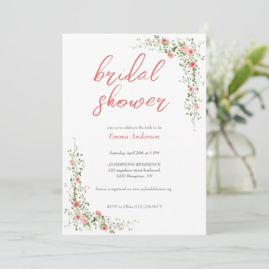 Elegante Botanische Rozen Roze vrijgezellenfeest Kaart (Staand voorkant)