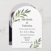 Elegante Botanische RSVP QR Code Arch Fotobruiloft Kaart (Voorkant / Achterkant)