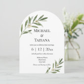 Elegante Botanische RSVP QR Code Arch Fotobruiloft Kaart (Staand voorkant)