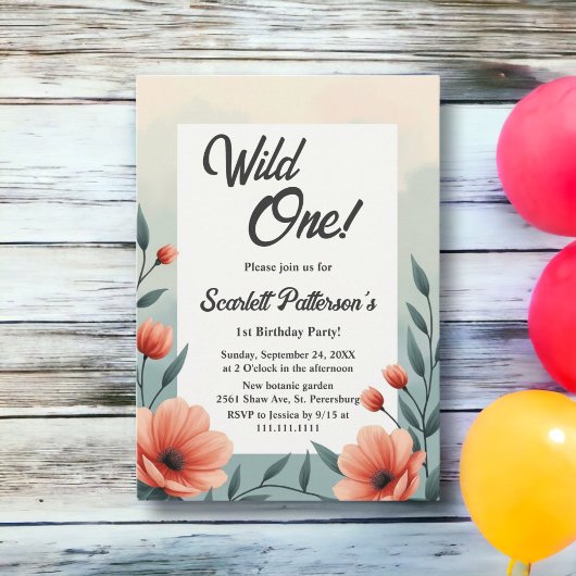 Elegante Botanische Rustieke Bloemen Wild One Birt Kaart