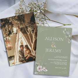 Elegante Botanische Salie Groen Goud Bruiloft Uitn Kaart