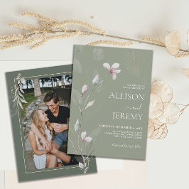 Elegante Botanische Salie Groen Goud Bruiloft Uitn Kaart