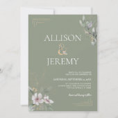 Elegante Botanische Salie Groen Goud Bruiloft Uitn Kaart (Voorkant)