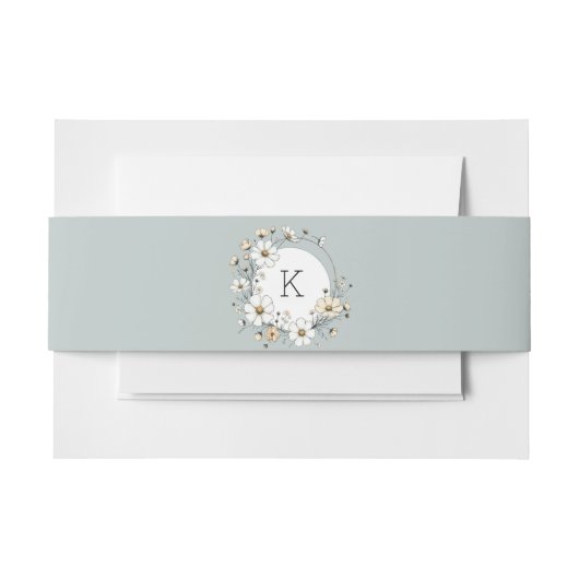 Elegante Botanische Saliegroene Monogram Boho Bloe Uitnodigingen Wikkel (Voorkant Voorbeeld)