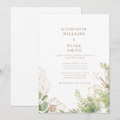 Elegante botanische samen met gouden tekst bruilof kaart (Voorkant / Achterkant)