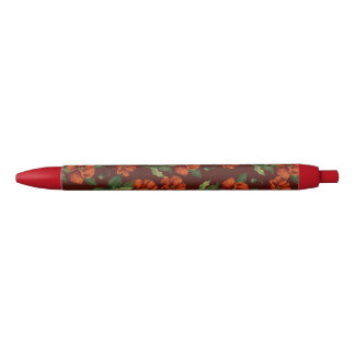 Elegante botanische scharlaken klaprozen zwarte inkt pen