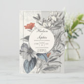 Elegante botanische schets bruiloft uitnodiging (Staand voorkant)