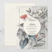 Elegante botanische schets bruiloft uitnodiging (Voorkant / Achterkant)