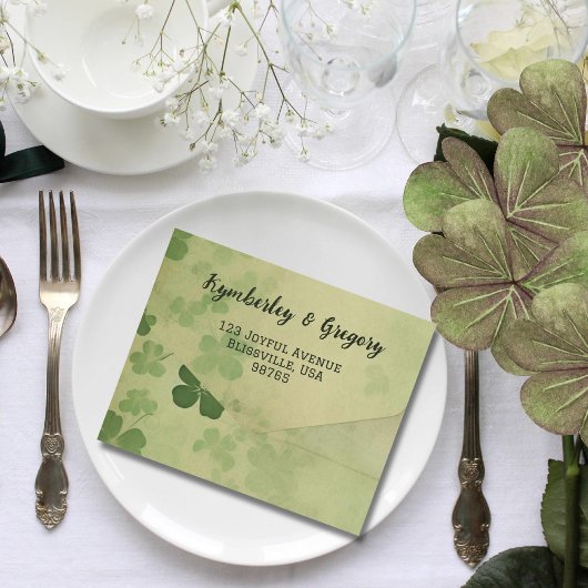 Elegante Botanische Shamrock Clover Ierse Keltisch All In One Uitnodiging