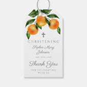 Elegante Botanische Sinaasappels doopsel Cadeaulabel (Voorkant)