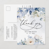 Elegante Botanische Stoffige Blauwe Bloemen Dank u Briefkaart (Voorkant / Achterkant)