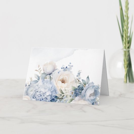 Elegante Botanische Stoffige Blauwe Bloemenbruilof Bedankkaart (Achterkant)