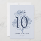 Elegante Botanische Stoffige Blauwe Trouwtafel Num Kaart (Voorkant)