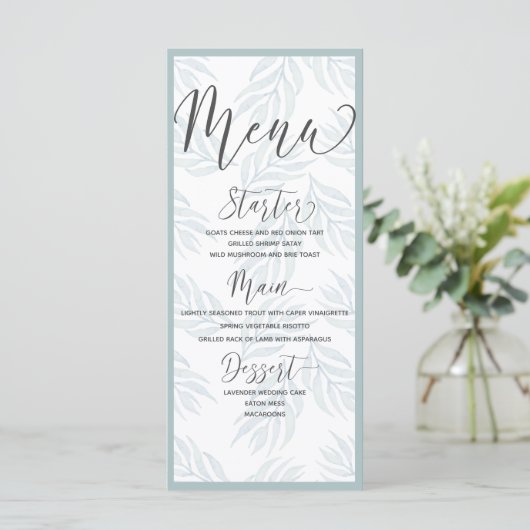 Elegante botanische stoffige blauwe Waterverf brui Menu (Staand voorkant)