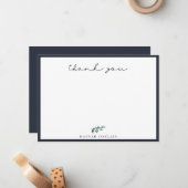 Elegante Botanische tak Navy Blue Dank u Notitiekaartje (Voorkant / Achterkant in situ)