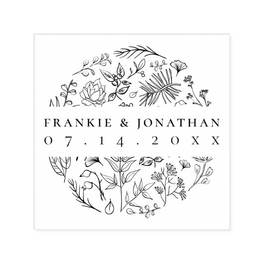 Elegante Botanische Tekening | Couple's Save The D Zelfinktende Stempel (Design)