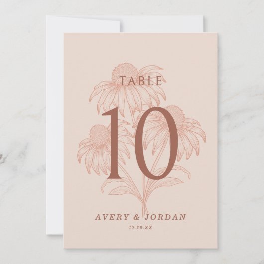 Elegante Botanische Terracotta Trouwtafel Nummer Kaart (Voorkant)