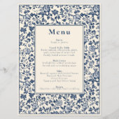 Elegante botanische thema blauw en crème menu (Voorkant)