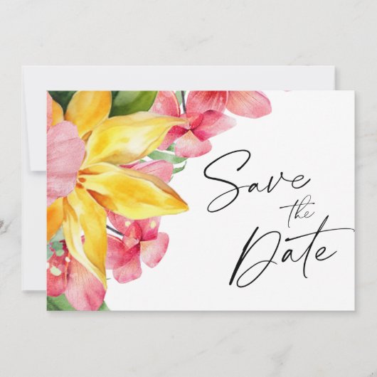 Elegante Botanische Tropische Bestemming Bruiloft Save The Date (Voorkant)