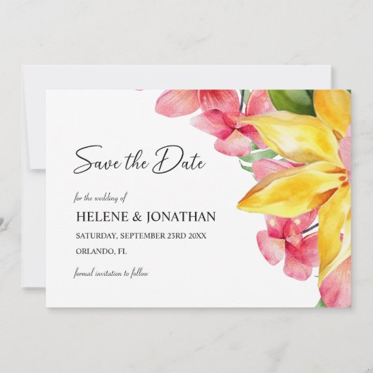 Elegante Botanische Tropische Bestemming Bruiloft Save The Date (Achterkant)