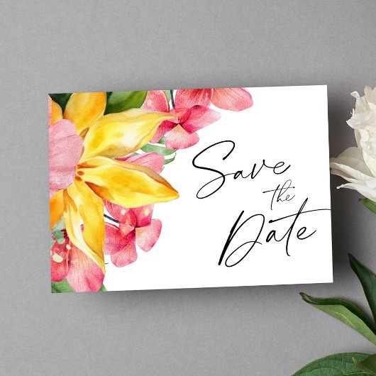 Elegante Botanische Tropische Bestemming Bruiloft Save The Date