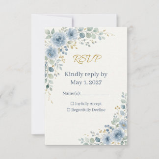 Elegante botanische trouw-RSVP kaart, stoffig blau RSVP Kaartje