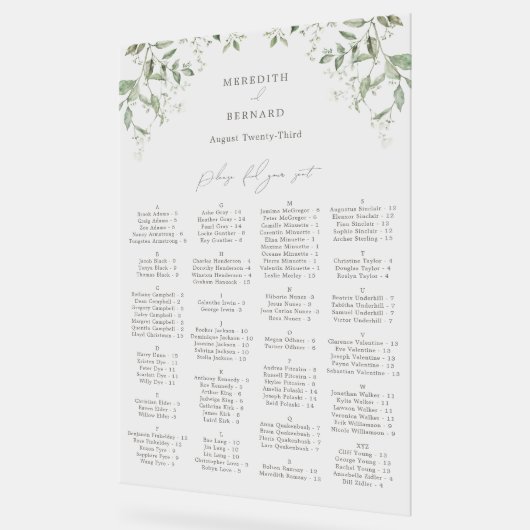 Elegante Botanische Trouwen Acryl Zitting Grafiek Acryl Bord (Hoek)