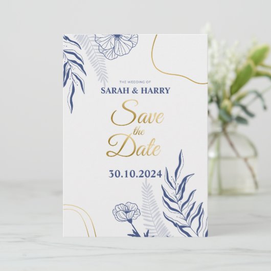 Elegante Botanische Trouwkaart 'Save the Date' Kaart (Staand voorkant)