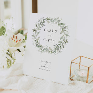 Elegante botanische trouwkaarten en geschenken reclamebord met voetstuk