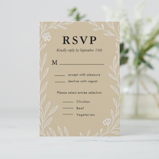 Elegante Botanische Trouwmaaltijdkeuze RSVP Kaartje (Staand voorkant)