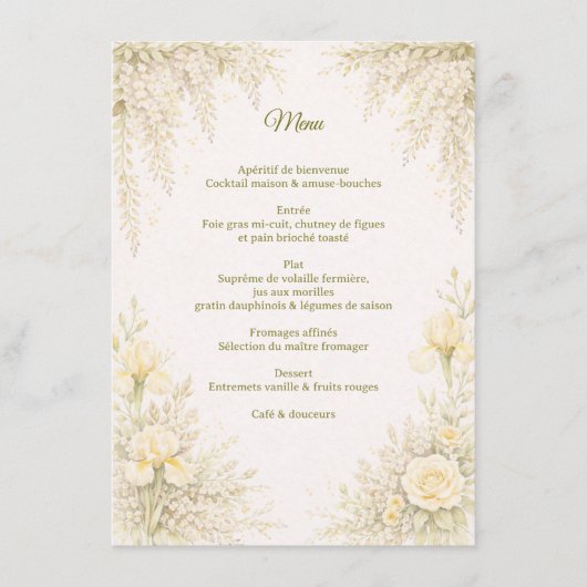 Elegante botanische trouwmenu menu (Voorkant)