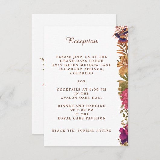 Elegante Botanische Tuin Bloemen Bruiloft Receptie Informatiekaartje (Voorkant / Achterkant)