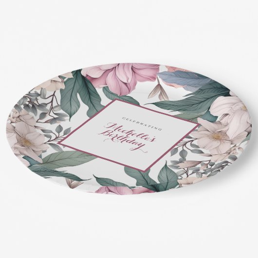 Elegante Botanische Tuin Bloemen Verjaardagsfeest Papieren Bordje (Gekanteld)
