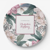 Elegante Botanische Tuin Bloemen Verjaardagsfeest Papieren Bordje (Voorkant)