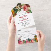 Elegante Botanische Tuin Boho Rozen Bloemenbruilof All In One Uitnodiging (Afscheurbaar)