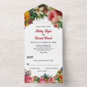 Elegante Botanische Tuin Boho Rozen Bloemenbruilof All In One Uitnodiging (Binnen)