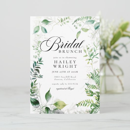 Elegante Botanische Tuin Bruids Brunch Douche Kaart (Staand voorkant)