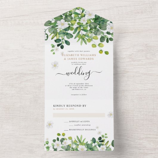 Elegante Botanische Tuin Lente Zomer Huwelijk All In One Uitnodiging (Binnen)