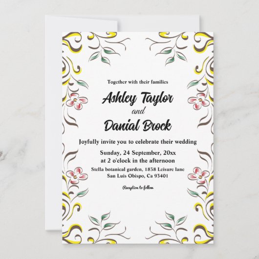 Elegante Botanische Tuin Waterverf Bloemenbruiloft Kaart (Voorkant)