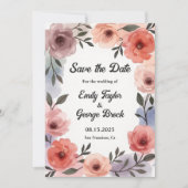 Elegante Botanische Tuin Waterverf Bloemenbruiloft Save The Date (Voorkant)