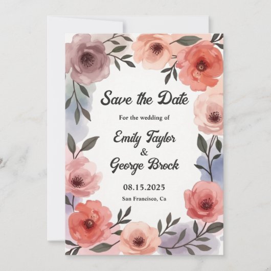Elegante Botanische Tuin Waterverf Bloemenbruiloft Save The Date (Voorkant)