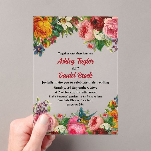 Elegante Botanische Tuin Zomer Bloemen Huwelijk Acryl Uitnodigingen (Insitu (Draagbaar))