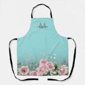 Elegante Botanische Turquoise Script Naam Monogram Schort (Voorkant)