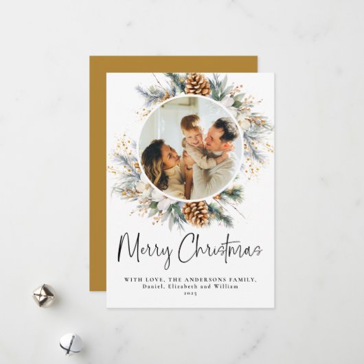 Elegante botanische typografie | 1 foto Kerstmis Feestdagenkaart (Voorkant / Achterkant in situ)