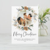 Elegante botanische typografie | 1 foto Kerstmis Feestdagenkaart (Staand voorkant)