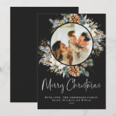 Elegante botanische typografie | Zwarte kerst Feestdagenkaart (Voorkant / Achterkant)