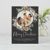 Elegante botanische typografie | Zwarte kerst Feestdagenkaart (Staand voorkant)