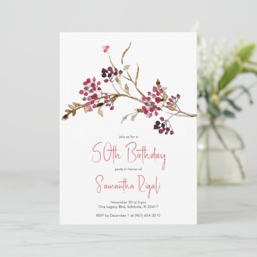 Elegante botanische uitnodigingen voor 50e verjaar (Staand voorkant)