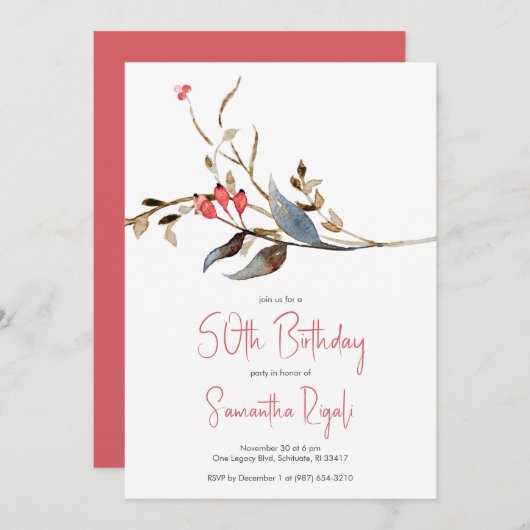 Elegante botanische uitnodigingen voor 50e verjaar (Voorkant / Achterkant)