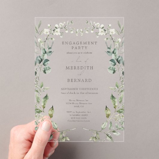 Elegante Botanische Verlovingsfeest Acryl Uitnodigingen (Insitu (Draagbaar))